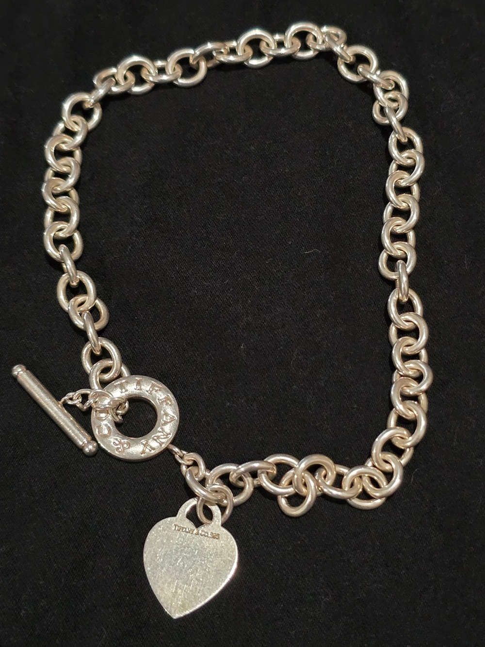 Vintage Tiffany & Co. 925 Sterling Silver Heart Tag Toggle Necklace